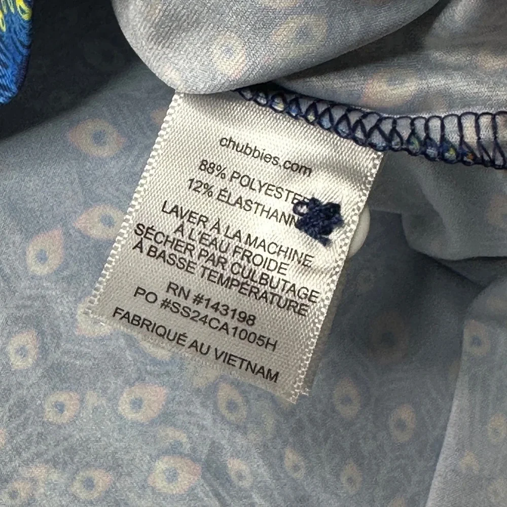 Chubbies Polo Shirt Medium Blue Peacock Feather Print SS24CA1005H Short Sleeve - Picture 7 of 9